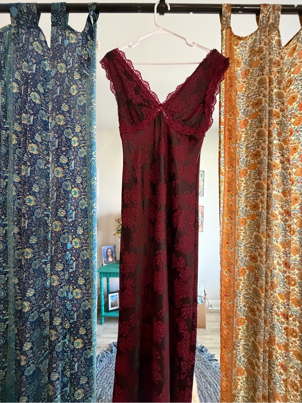 Sincerely Jules Old Hollywood Satin Lace Slip Dress Red / Maroon Size L